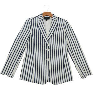 Carlisle Sport Blazer Jacket Womens 6 White Navy Striped Linen Blend Two Button